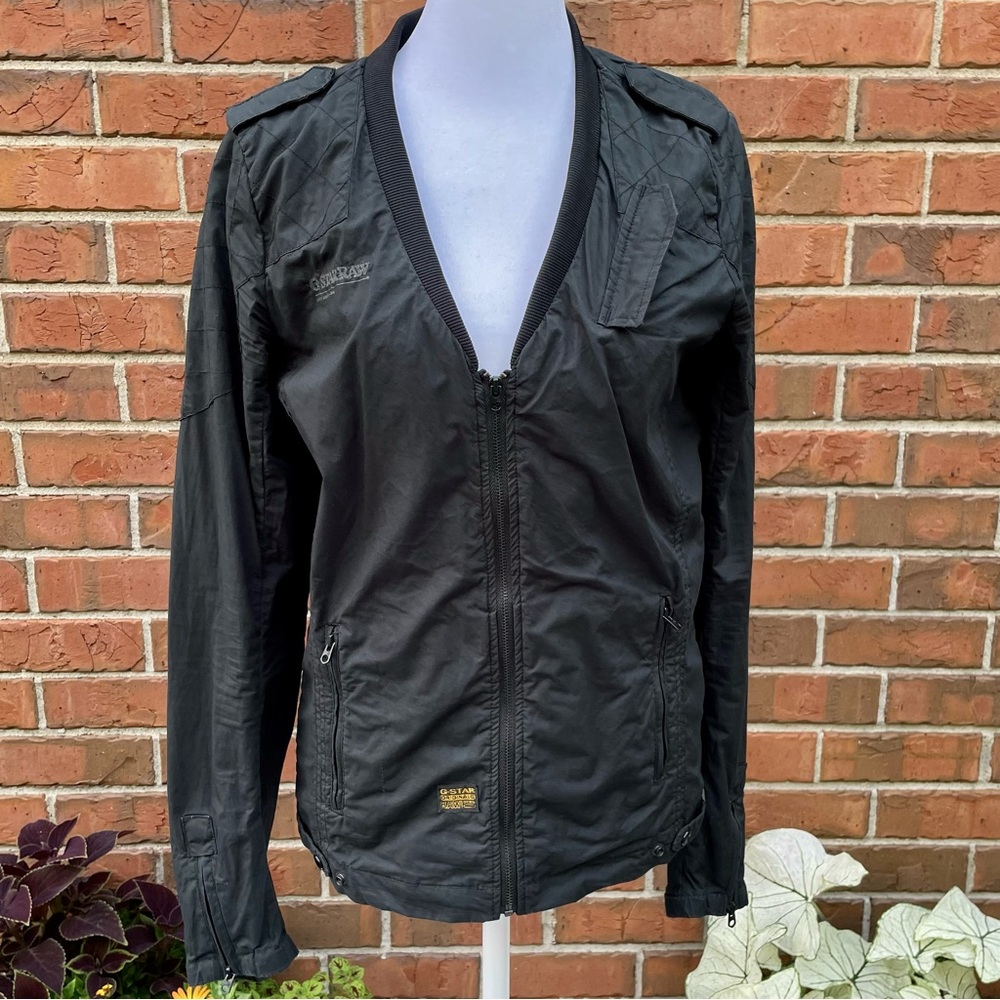 Charcoal Gray Black G-Star Utility Jacket Stretchy Trim Swishy Coat Women’s M